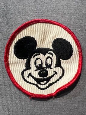 Vintage Mickey Mouse Embroidered Patch - Black & White with Red Trim